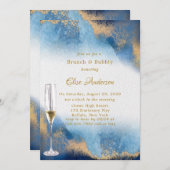 Oceanblauw gouden waterverf brunch & bubbels kaart (Voorkant / Achterkant)