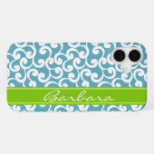 Oceanblauw Monogram Elementenprint iPhone Hoesje (Achterkant horizontaal)