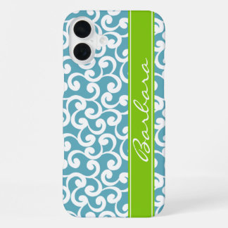 Oceanblauw Monogram Elementenprint iPhone 16 Plus Hoesje