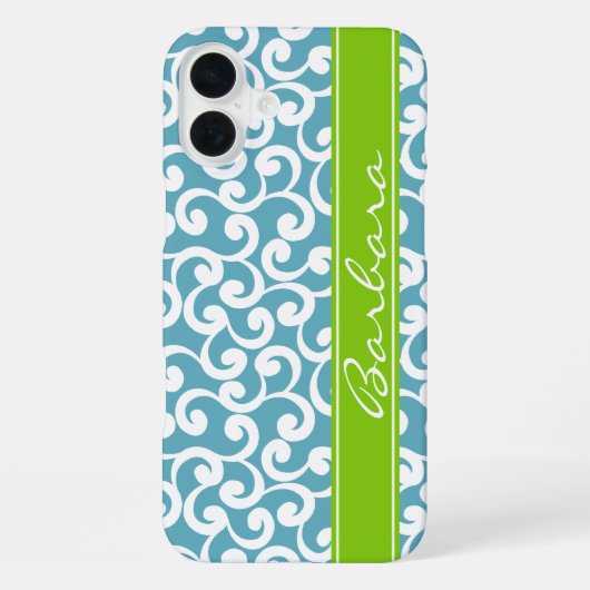 Oceanblauw Monogram Elementenprint iPhone Hoesje (Achterkant)