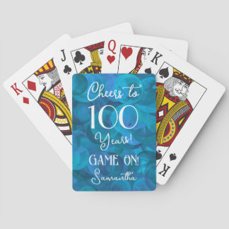 Oceanblauw proost op 100 jaar verjaardagsfeestje pokerkaarten