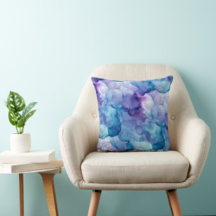 Oceanblauw Teal en Paarse Waterverf Marmer Kussen
