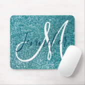 Oceanblauw Turquoise Nep Glitter Persoonlijk Monog Muismat (Met muis)