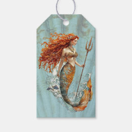 Oceanblauw Vintage Zeemeermin Cadeau Tag Cadeaulabel