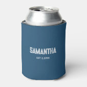 Oceanblauw & witte monogramnaam Koeler (Blikje Voorkant)