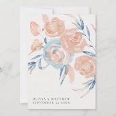 Oceanblauwe Rozen Koraal Bestemming Trouwfeest Kaart (Achterkant)