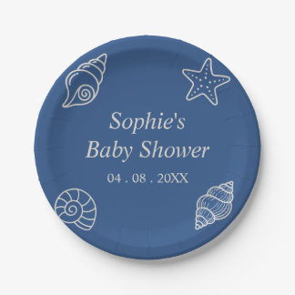 Oceanblauwe Schelp Baby Borrel Papieren Bordje