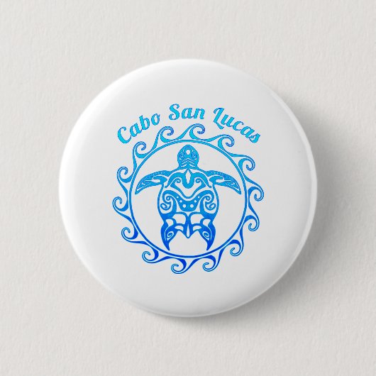 Oceanblauwe Tribal Turtle Cabo San Lucas Ronde Button 5,7 Cm (Voorkant)