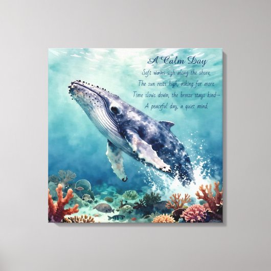 Oceanblauwe walvis aquarel kustkunst canvas afdruk (Voorkant)