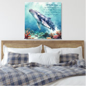 Oceanblauwe walvis aquarel kustkunst canvas afdruk (Insitu (Slaapkamer))