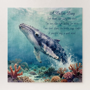 Oceanblauwe walvis aquarel kustkunst legpuzzel