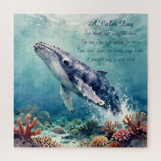 Oceanblauwe walvis aquarel kustkunst legpuzzel (Verticaal)