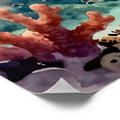 Oceanblauwe walvis aquarel kustkunst poster (Hoek)