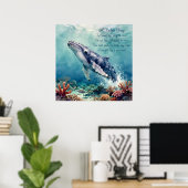 Oceanblauwe walvis aquarel kustkunst poster (Thuiskantoor)