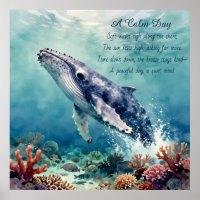 Oceanblauwe walvis aquarel kustkunst