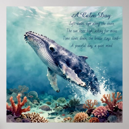 Oceanblauwe walvis aquarel kustkunst poster (Voorkant)