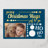 Oceanblauwe witte kerstknuffels alleen voor jou fo folie feestdagenkaart (Voorkant)