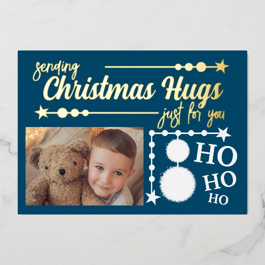 Oceanblauwe witte kerstknuffels alleen voor jou fo folie feestdagenkaart (Voorkant)