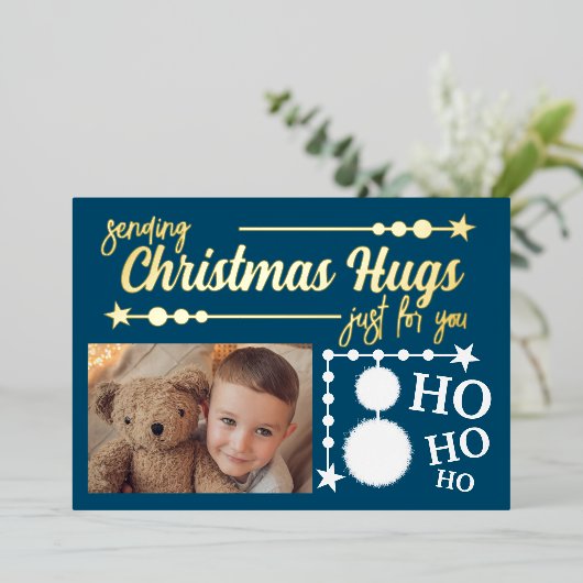 Oceanblauwe witte kerstknuffels alleen voor jou fo folie feestdagenkaart (Staand Voorkant)