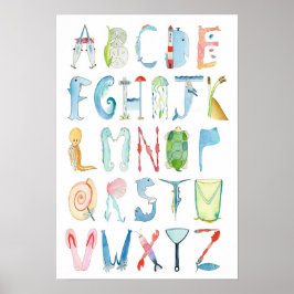 Oceandieren Alfabetposter - 33 x 48 cm Poster