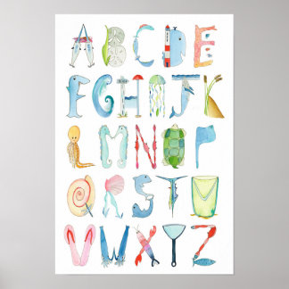 Oceandieren Alfabetposter - 33 x 48 cm Poster