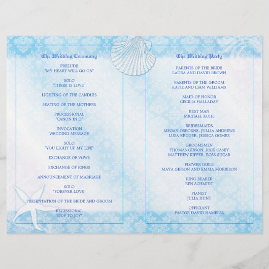 Oceanfront Seahorse Blue Wedding Bi Fold Programme (Achterkant)