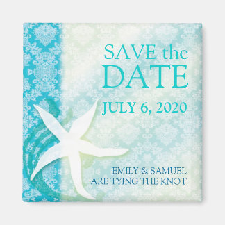 Oceanfront Starfish Wedding Save the Date Magneet