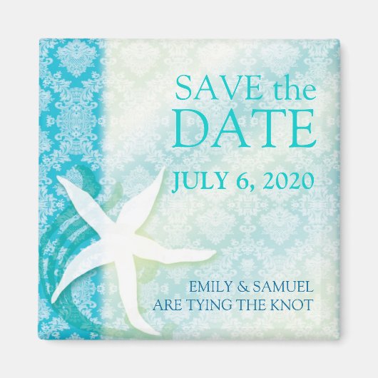 Oceanfront Starfish Wedding Save the Date Magneet (Voorkant)