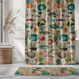 Oceania Colorful Fishes on Beige Background Douchegordijn