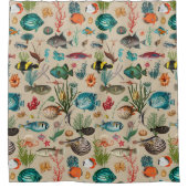 Oceania Colorful Fishes on Beige Background Douchegordijn (Voorkant)