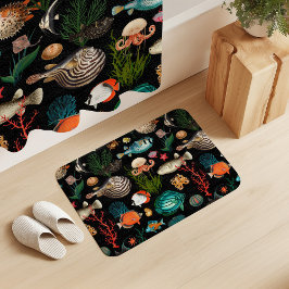 Oceania Colorful Fishes on Black Background Badmat