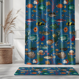 Oceania Colorful Fishes on Cobalt Blue Background Douchegordijn