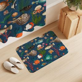 Oceania Colorful Fishes on Marine Blue Background Badmat