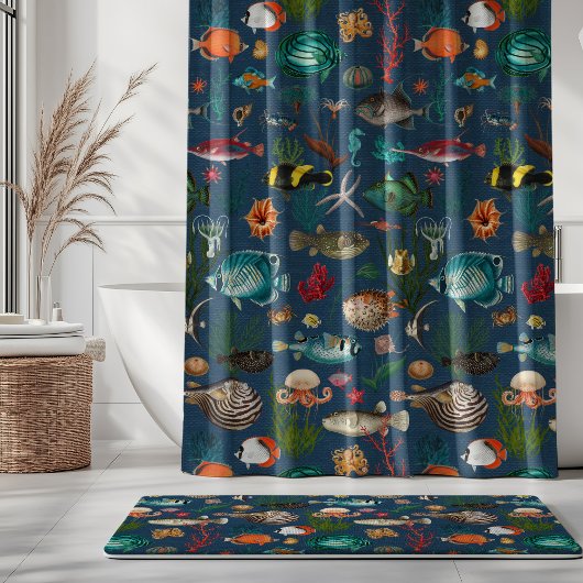 Oceania Colorful Fishes on Marine Blue Background Douchegordijn