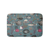 Oceania Fuchsia Grey Fishes on Blue Background Badmat (Voorkant)