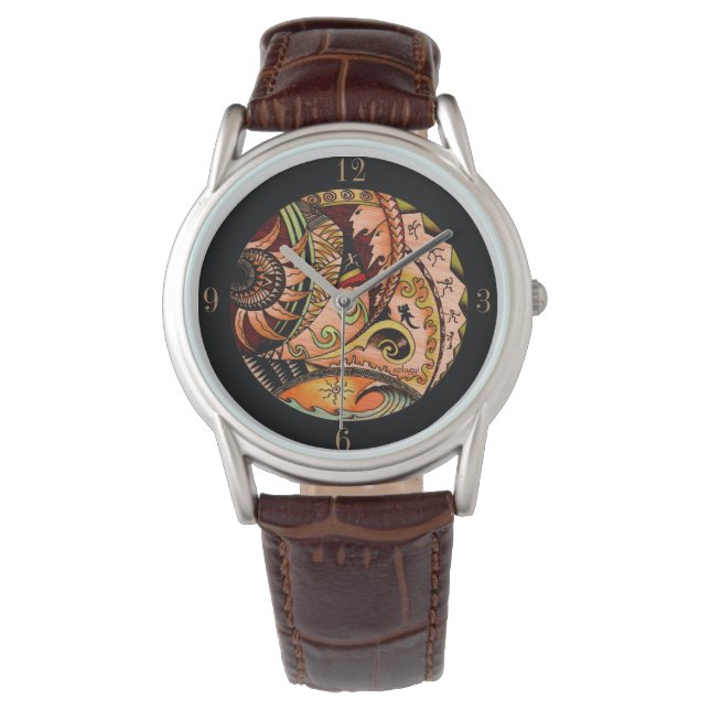 Oceania Wood Tattoo Horloge (Voorkant)
