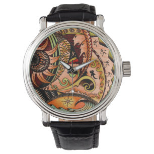 Oceania Wood Tattoo Horloge