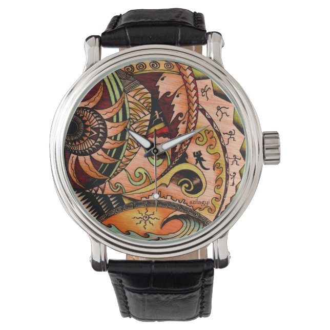 Oceania Wood Tattoo Horloge (Voorkant)