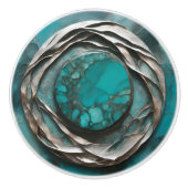 Oceanic Art Nouveau Turquoise Silver Keramische Knop (Voorkant)