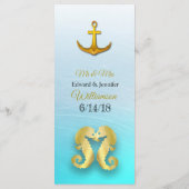 Oceanic Beach Thema Aqua Blue Bruiloft Menu Kaart (Achterkant)