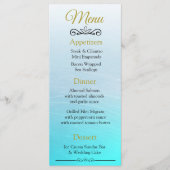 Oceanic Beach Thema Aqua Blue Bruiloft Menu Kaart (Voorkant)