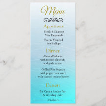 Oceanic Beach Thema Aqua Blue Bruiloft Menu Kaart