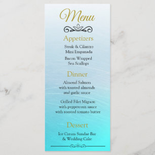 Oceanic Beach Thema Aqua Blue Bruiloft Menu Kaart
