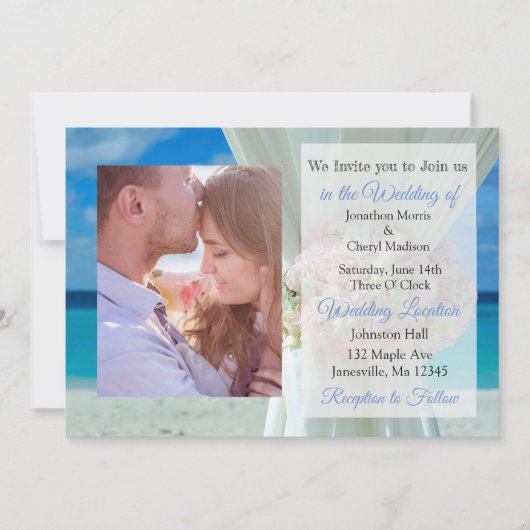 Oceanic Beach Thlekte Photo Wedding Invites Kaart (Voorkant)
