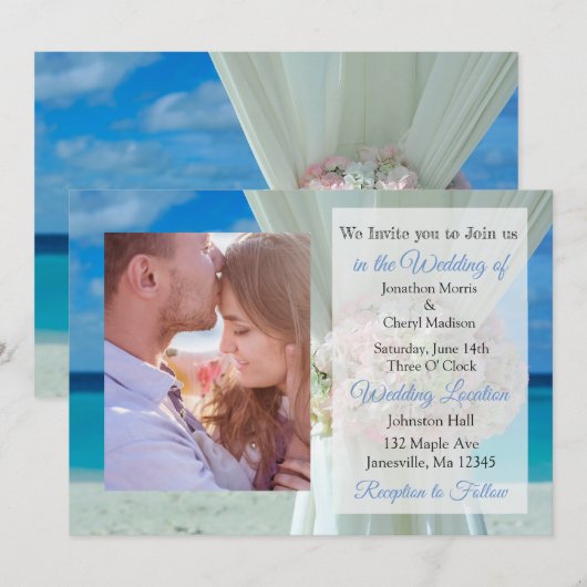 Oceanic Beach Thlekte Photo Wedding Invites Kaart (Voorkant / Achterkant)