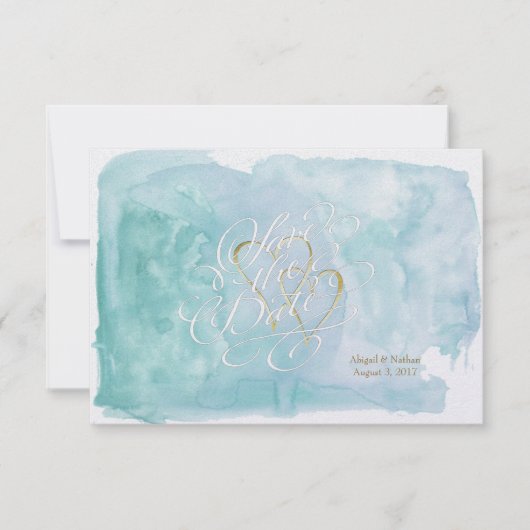 Oceanic Blue Waterverf Save the Date Wedding (Voorkant)
