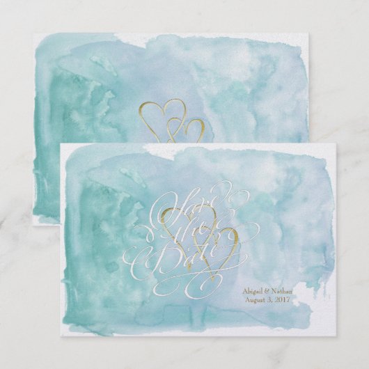 Oceanic Blue Waterverf Save the Date Wedding (Voorkant / Achterkant)