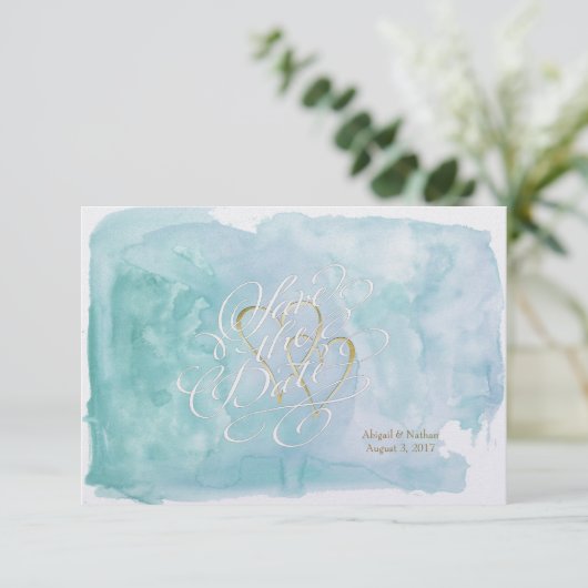 Oceanic Blue Waterverf Save the Date Wedding (Staand voorkant)