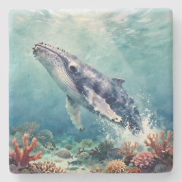 Oceanic Blue Whale and Coastal Poem Stenen Onderzetter