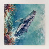 Oceanic Blue Whale Watercolor Coastal Art Legpuzzel (Horizontaal)